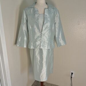 Coldwater Creek Formal Occasion Dress Sz 16 Bridal 2 Piece Set Embroidered Mint